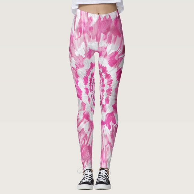 Legging Padrão Abstrato Espiral com Tie-Dye Rosa (Frente)