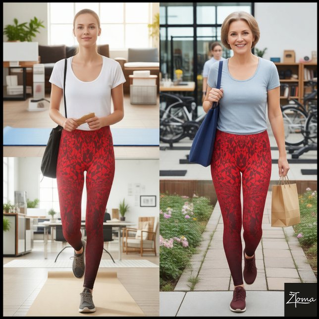 Legging Padrão Abstrato Fragmentado Vermelho com Efeito Om (Criador carregado)