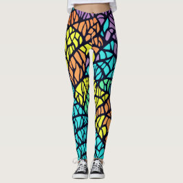 Legging Padrão Abstrato Geométrico de Vidro Colorido Arco-