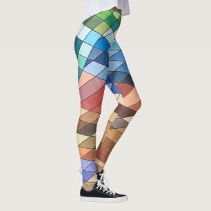 Legging Padrão Abstrato Geométrico Pintado à Mão