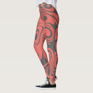 Legging Padrão Abstrato Giratório Rosa e Cinza