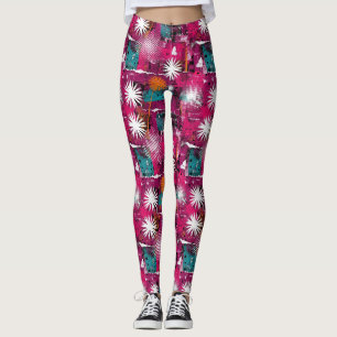 Legging Padrão Abstrato Grunge com Dente-de-Leão