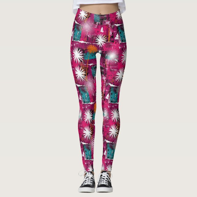 Legging Padrão Abstrato Grunge com Dente-de-Leão (Frente)