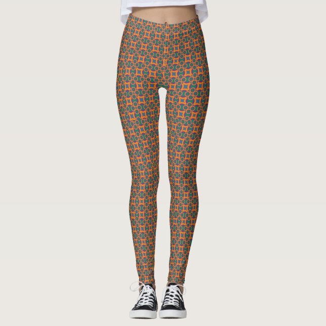 Legging Padrão abstrato laranja com quadrados e círculos (Frente)