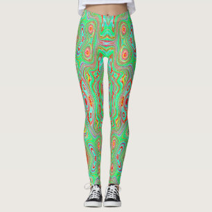 Legging Padrão Abstrato Laranja e Verde Lima Retrô