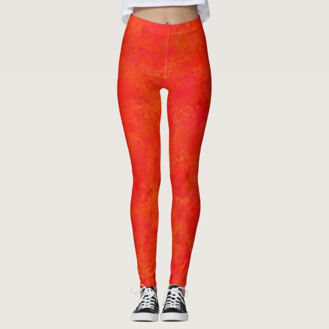 Legging Padrão Abstrato Laranja Vermelho (Frente)
