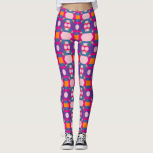 Legging Padrão Abstrato multicolor com círculos cor rosa