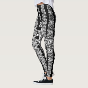Legging padrão abstrato preto e branco