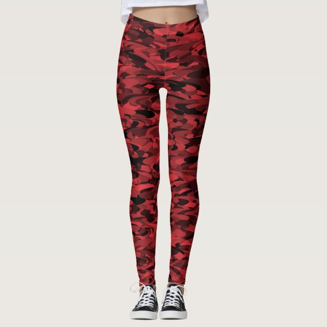 Legging Padrão Abstrato Preto Vermelho (Frente)