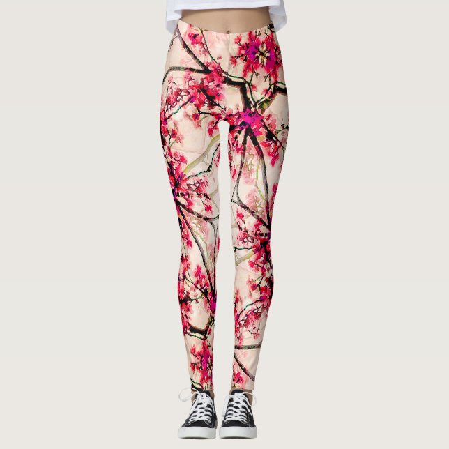 Legging Padrão abstrato Red Floral Sem Costura (Frente)