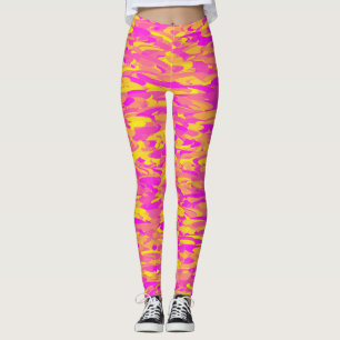 Legging Padrão Abstrato Rosa Amarelo Laranja