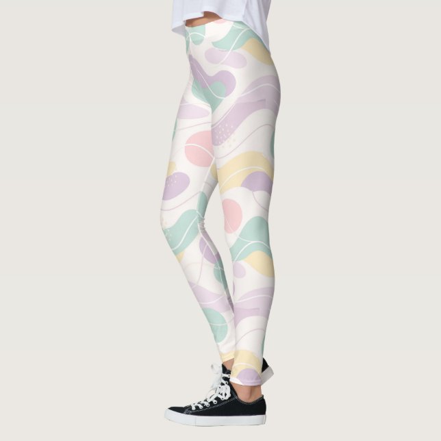 Legging Padrão Abstrato Seamless Pastel Ondas e Círculos (Esquerda)