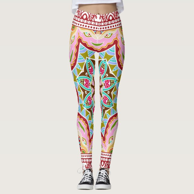 Legging Padrão abstrato Tropical de Folhas Diversas (Frente)