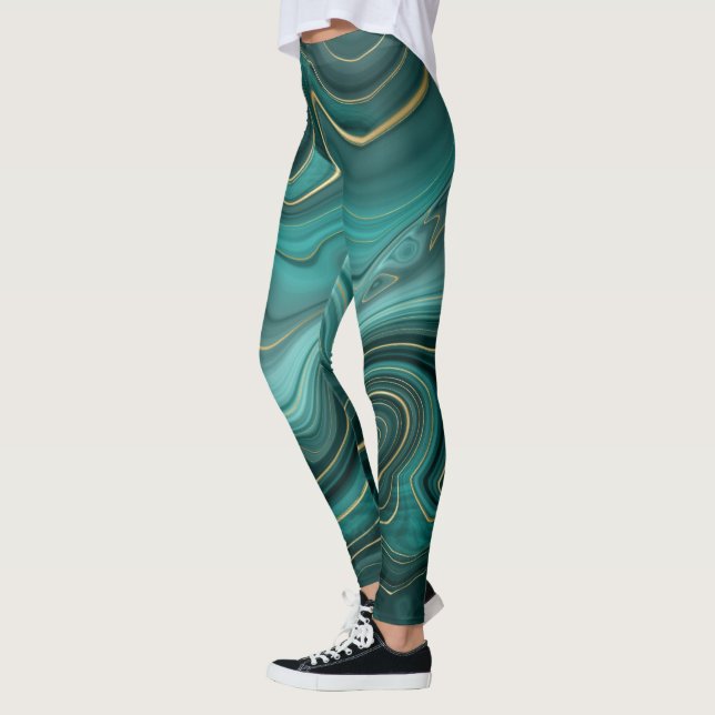 Legging Padrão Abstrato Turquesa Luxo Glam (Esquerda)