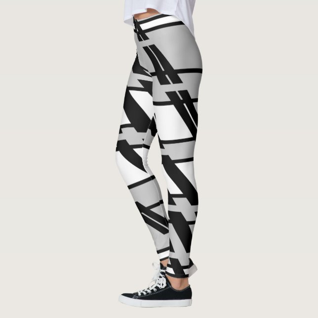 Legging Padrão Abstrato Urbano Moderno Preto e Branco (Esquerda)