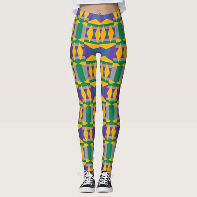 Legging Padrão abstrato Verde e Amarelo com Ouros (Frente)