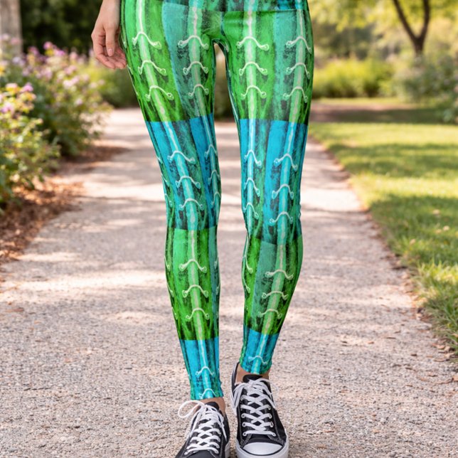 Legging Padrão Abstrato Verde Turquesa Estilo Artístico Ou (Criador carregado)