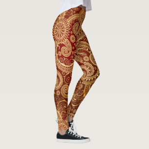 Legging Padrão abstrato vermelho e Dourado