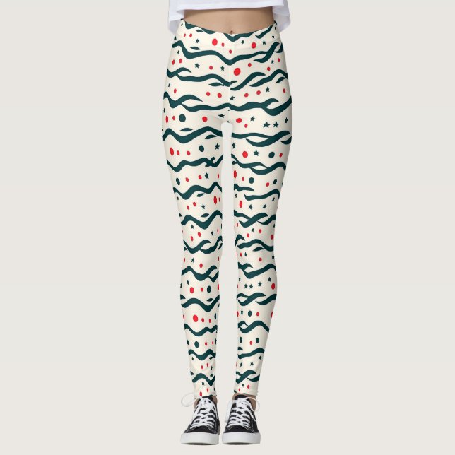 Legging Padrão abstrato Wavy Lines e formas geométricas (Frente)