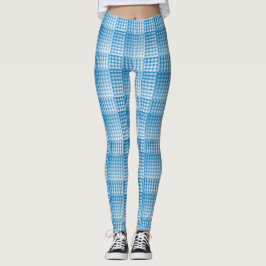 Legging Padrão Abstrato Xadrez Branco Azul