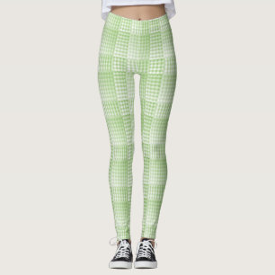 Legging Padrão Abstrato Xadrez Verde Branco
