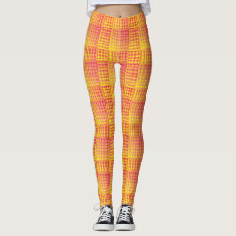 Legging Padrão Abstrato Xadrez Vermelho Amarelo