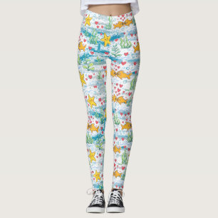 Legging Padrão Adorável de Amor no Oceano Peixes Fofos &