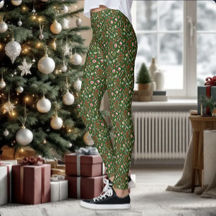 Legging Padrão Alegre de Doces de Gengibre Festivos em Ver