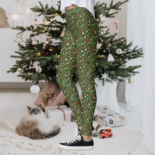Legging Padrão Alegre de Doces de Gengibre Festivos em Ver