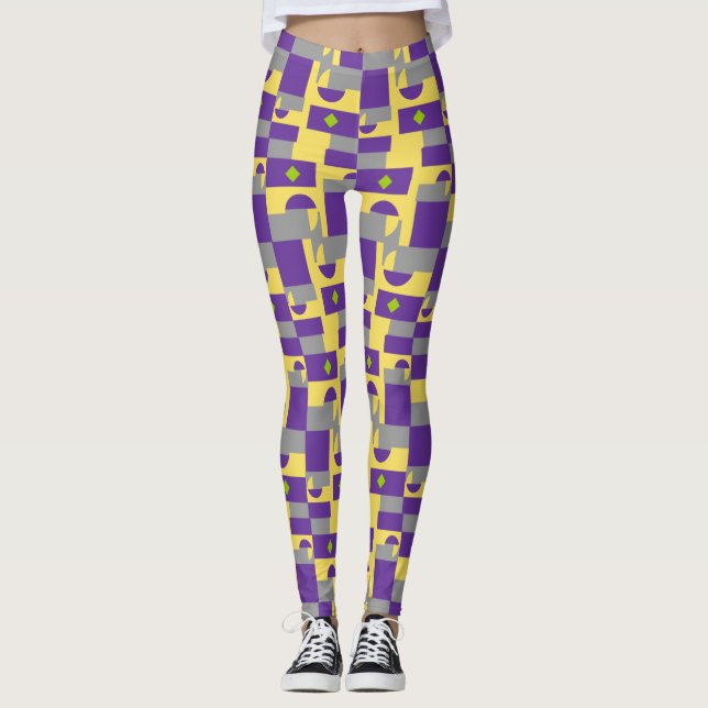 Legging Padrão Amarelo abstrato púrpura com meio círculo (Frente)