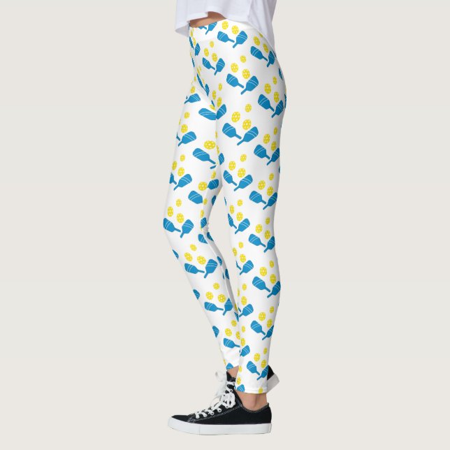 Legging Padrão Amarelo Azul-Picleball Divertido (Esquerda)