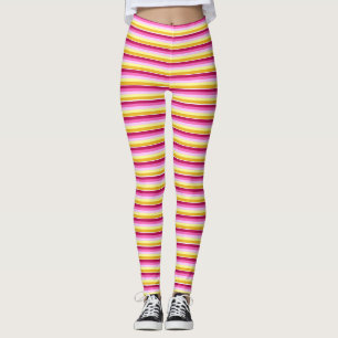 Legging Padrão Amarelo Cor-de-Rosa de Faixa Horizontal