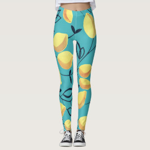 Legging Padrão amarelo de guache em turquesa.