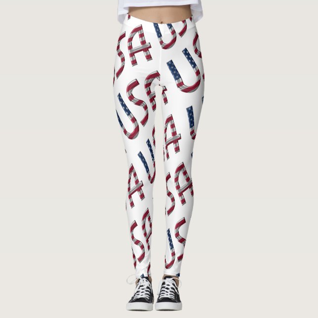 Legging Padrão Americano de Tipografia de Bandeira (Frente)