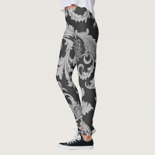 Legging Padrão Antiquado do Fleur Monocromático