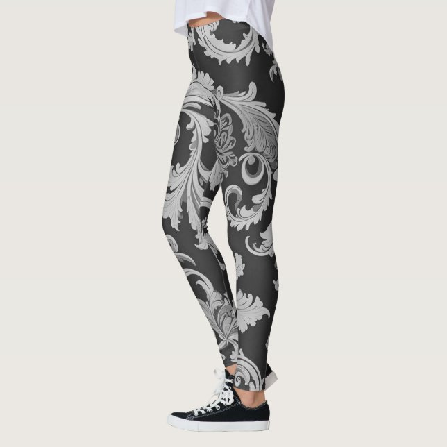 Legging Padrão Antiquado do Fleur Monocromático (Esquerda)