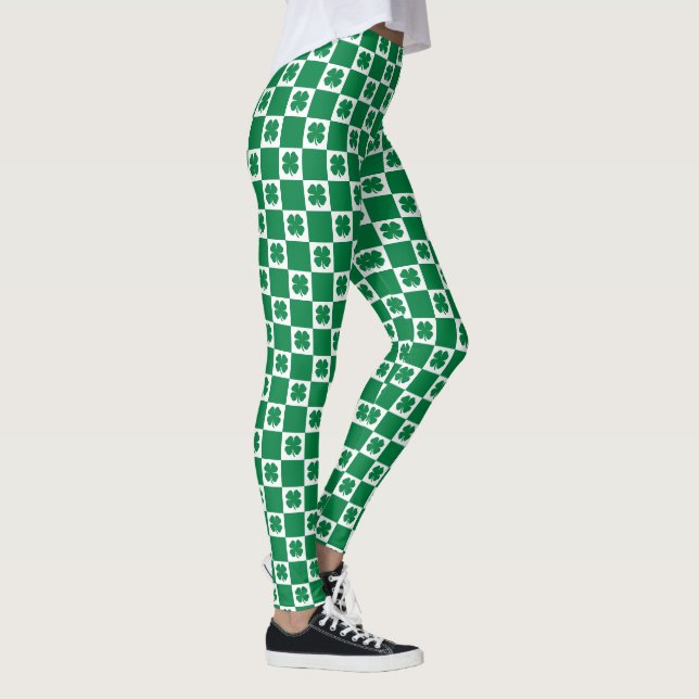 Legging Padrão aproximado de Shamrock verde e branco verif (Direita)