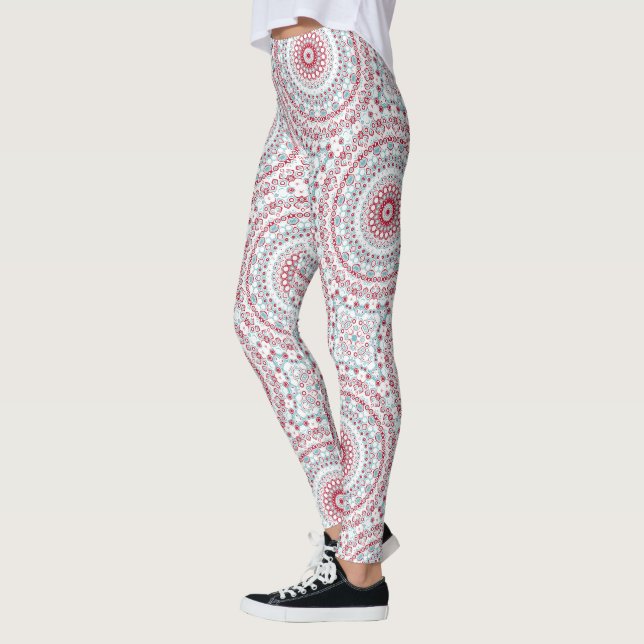 Legging Padrão Aqua e Crimson Mandala (Esquerda)