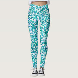 Legging Padrão Aquarela de Ondas do Oceano Turquesa na Mod