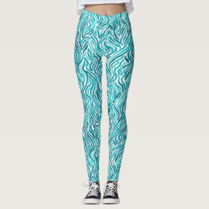 Legging Padrão Aquarela de Ondas do Oceano Turquesa na Mod