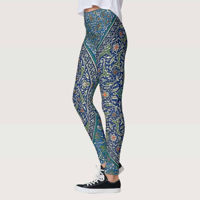 Legging Padrão Árabe do Ornamentado Verde Laranja Azul (Esquerda)