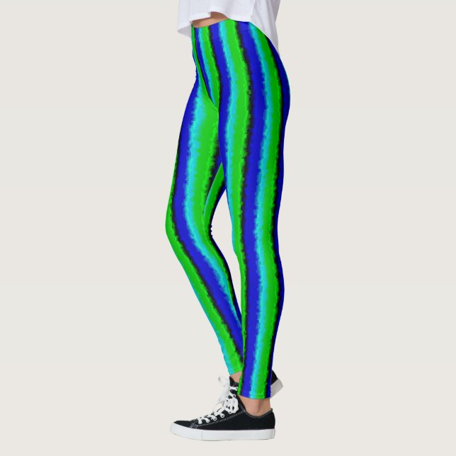 Legging Padrão arco-íris 3D abstrato azul verde (Esquerda)