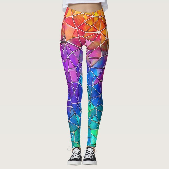 Legging Padrão Arco-Íris de Vidro Estreito (Frente)
