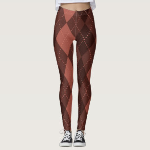 Legging Padrão Argyle - Laranja Vermelho Escuro