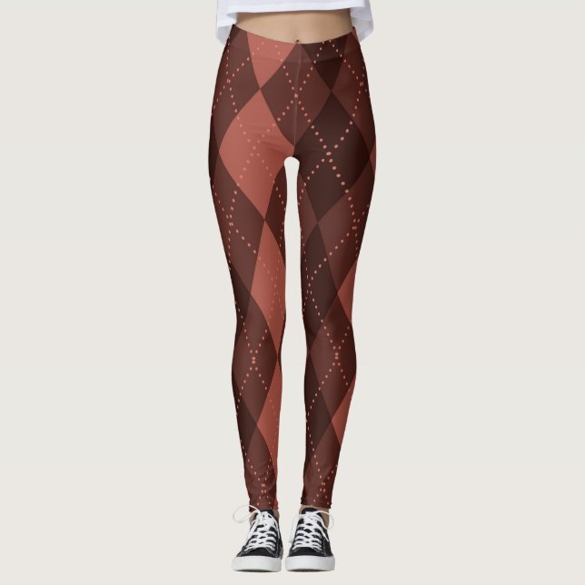 Legging Padrão Argyle - Laranja Vermelho Escuro (Frente)