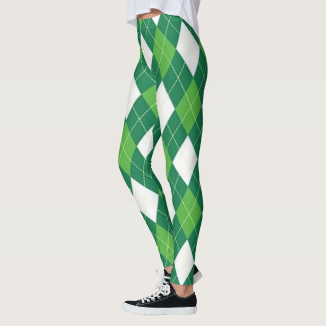 Legging Padrão Argyle Verde e Branco (Esquerda)