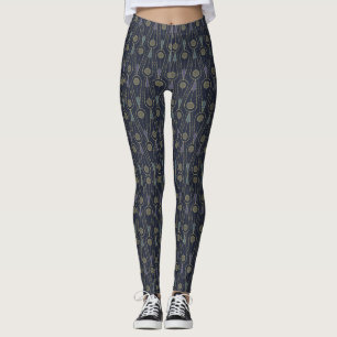 Legging padrão Art Deco com formas geométricas em ouro