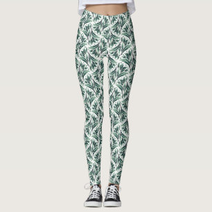 Legging Padrão Art Déco Elegante com Folhagem Verde