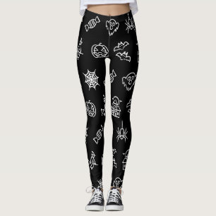 Legging Padrão assustador feliz do Dia das Bruxas - Preto