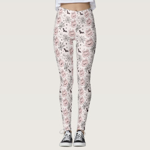 Legging Padrão Assustador Rosa Doce Kawaii de Halloween